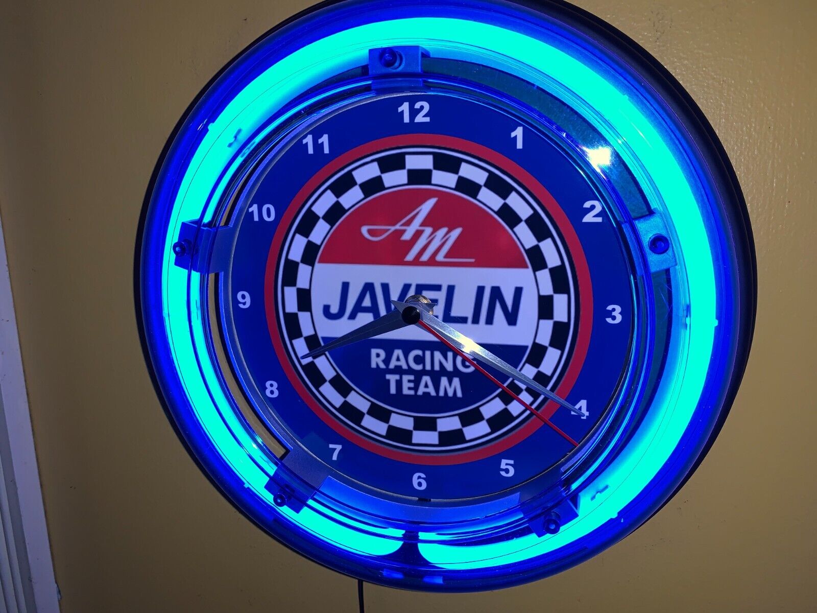 AM AMC Javelin Motors Auto Garage Man Cave Neon Wall Clock Advertising Sign