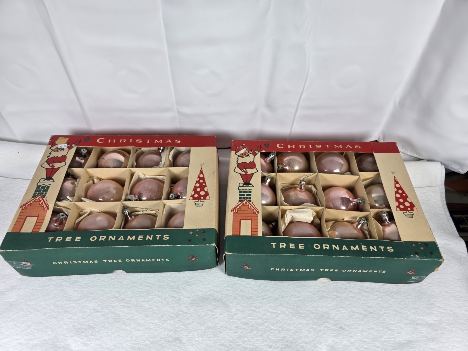 Vintage Fantasia Brand Pink Glass Christmas Ornaments Poland 2 Boxes Shiny Brite