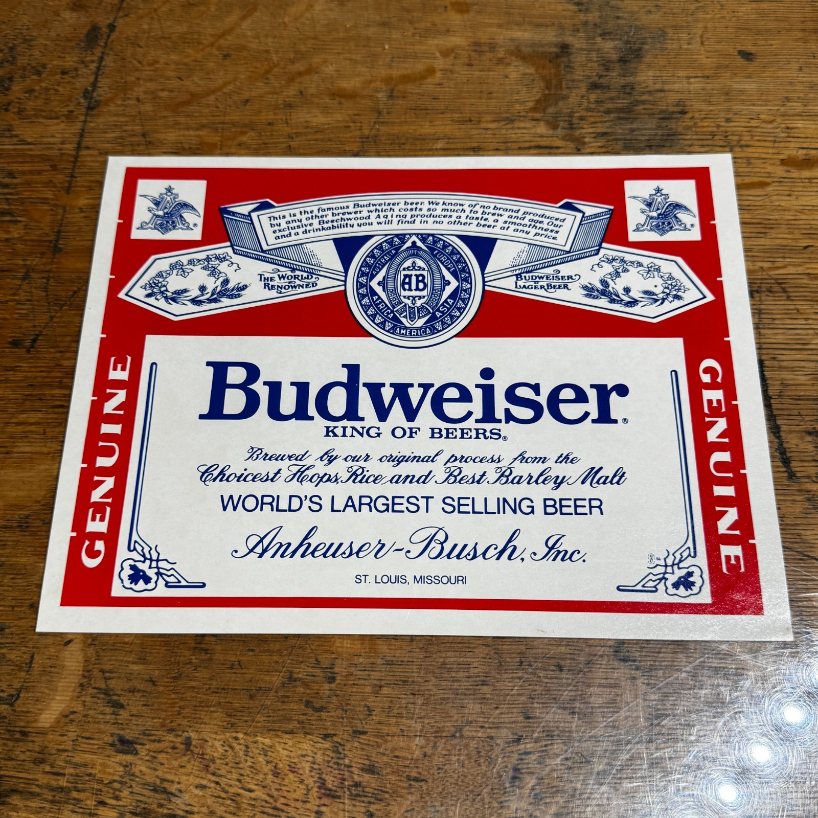 Vintage Large Anheuser- Busch Budweiser NOS Sticker Decal