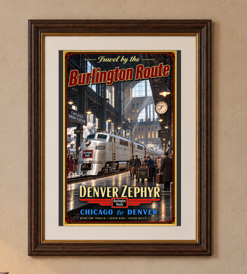 Burlington Route Denver Zephyr Chicago Union Station 11x17 Railroad Poster