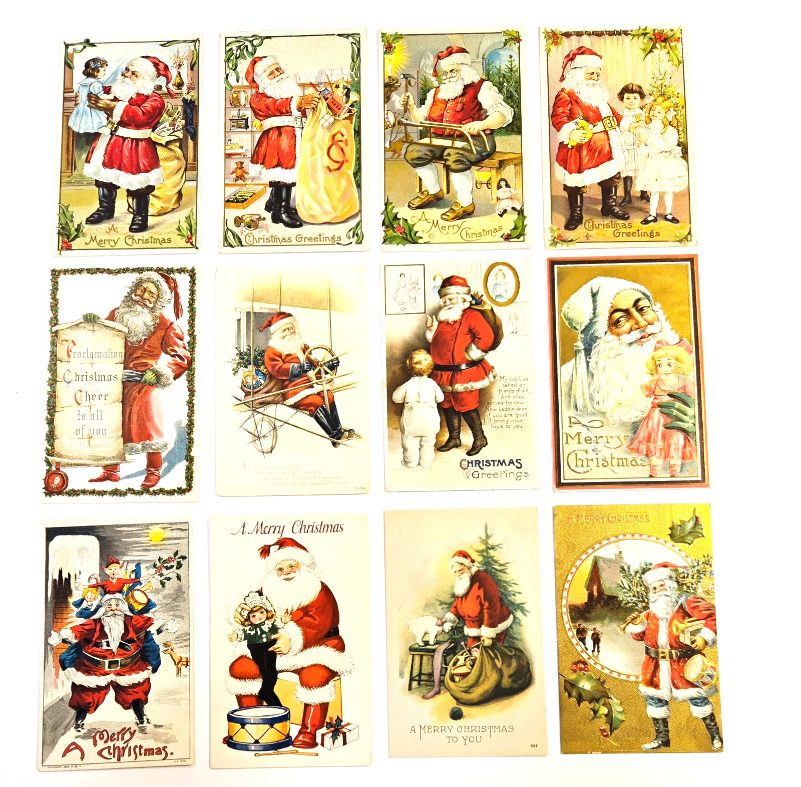 #2 Postcards Lot of 12 Antique Early 1900s Assorted Santa