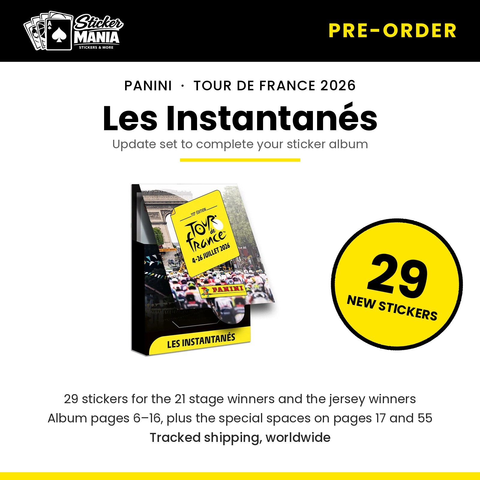 Panini Tour de France 2026 Les Instantanés Update Set 29 Stickers PRE-ORDER