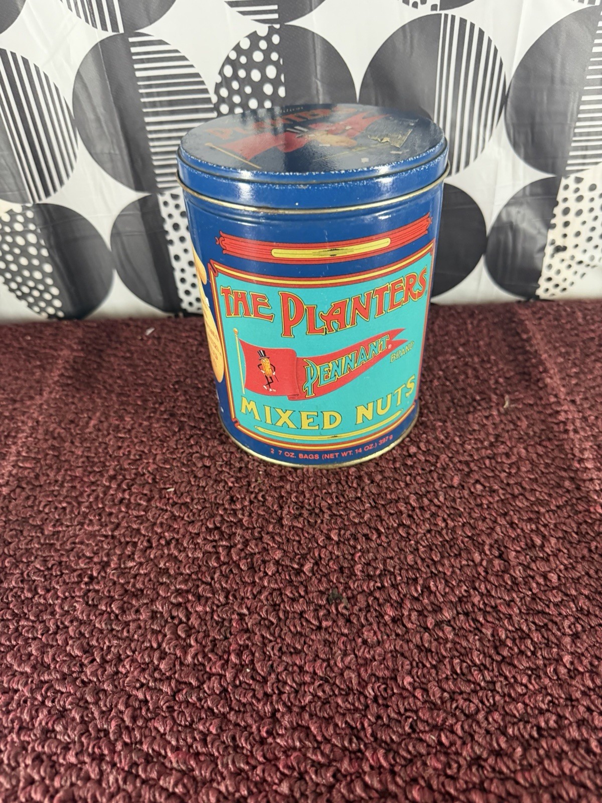 Vintage Planters Pennant Mixed Nuts Tin Mr Peanut Limited Edition Blue 14 Oz