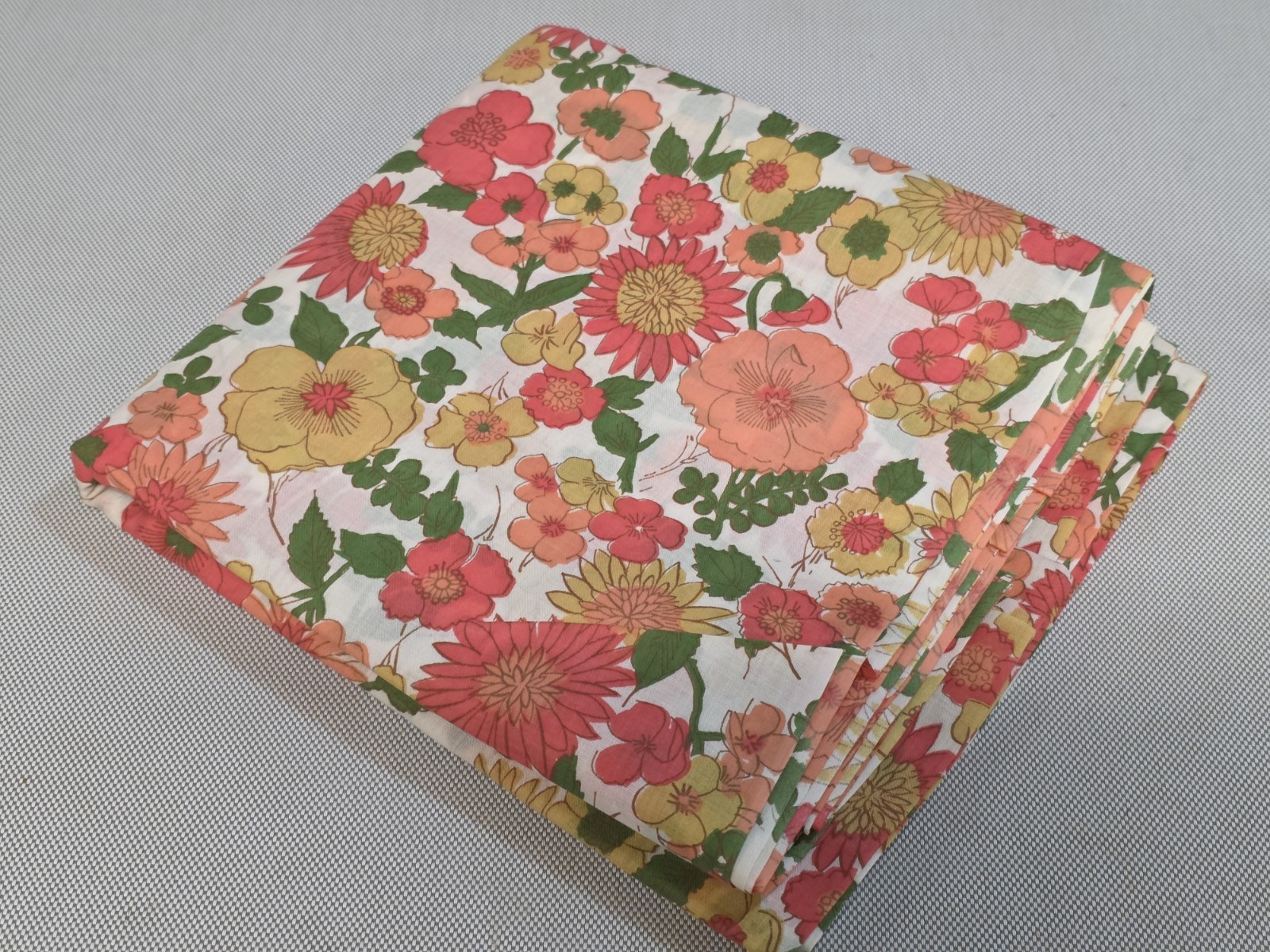 VTG 70s Fabric Flower Power Floral Orange Yellow Cotton 4 Yds 152x35 Mod Hippie