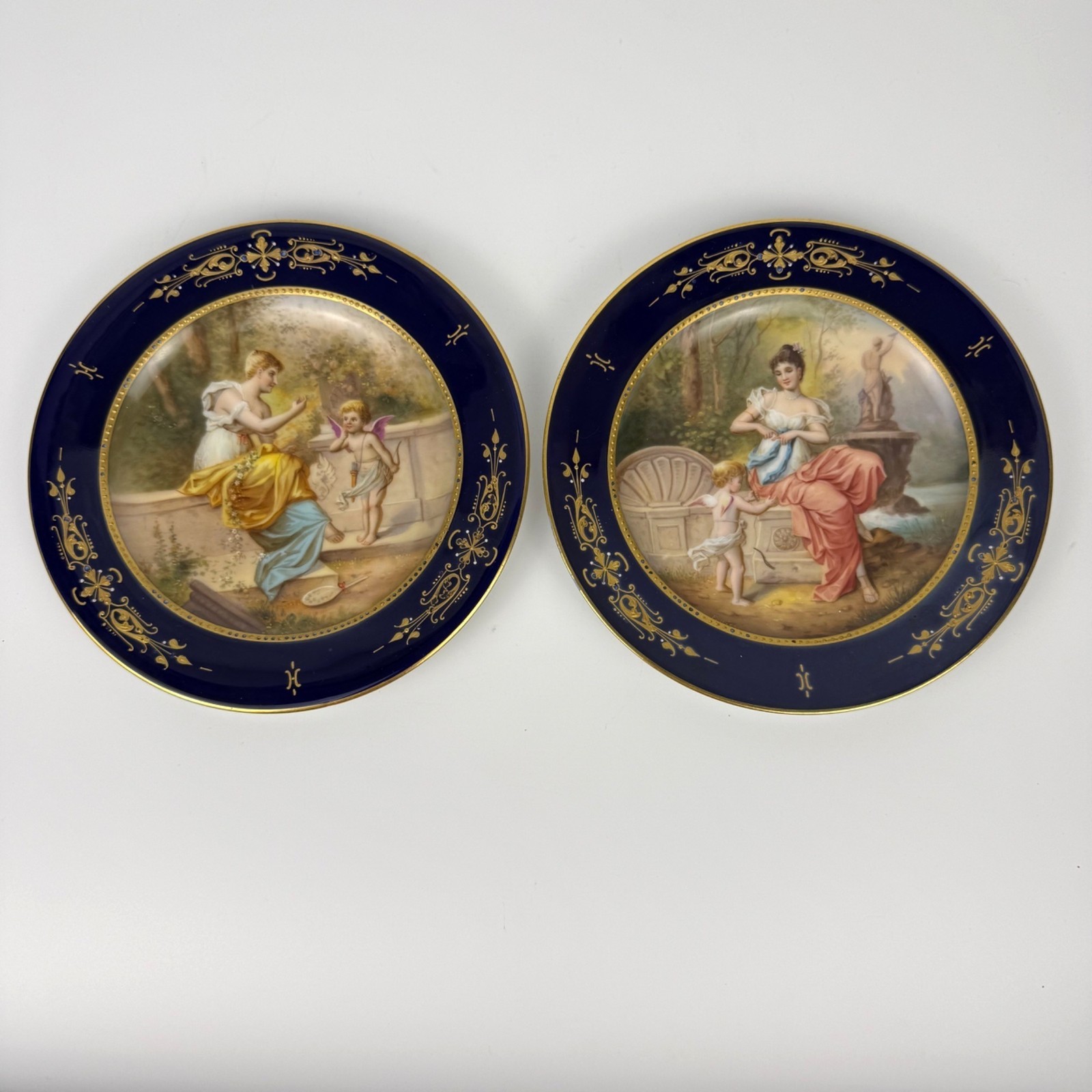Set of 2 Antique Royal Vienna Style Hand-Painted Porcelain Cabinet Plates