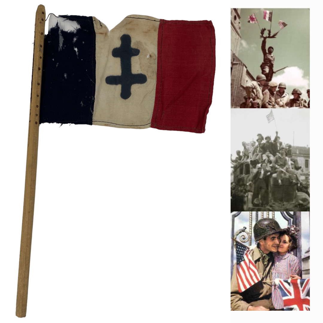 VERY RARE WWII Bourges France Hand Sewn Sept 1944 Resistance Liberation Flag