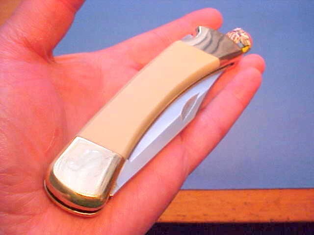 RARE UNUSED CUSTOM BUCK 110 KNIFE ANTIQUED G10 HANDLE LEATHER SHEATH READ