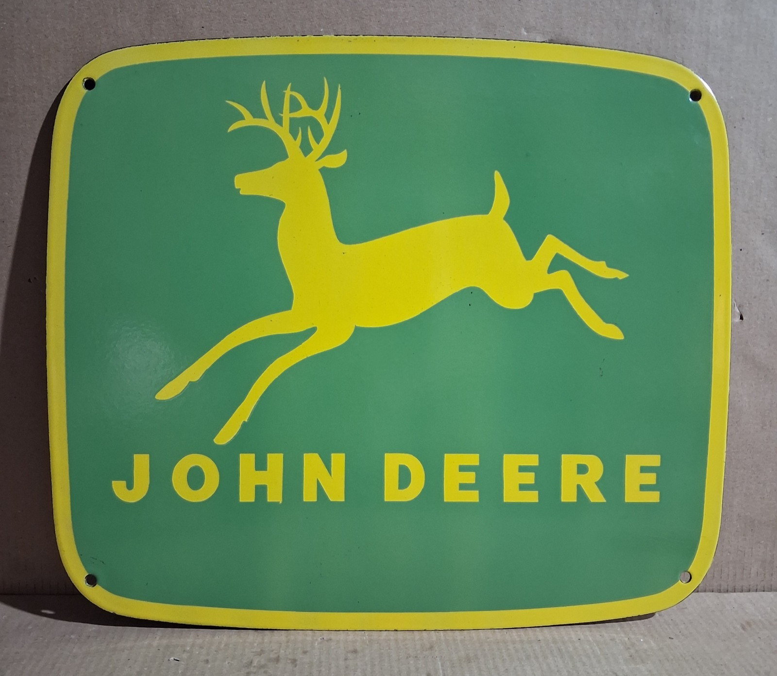John Deere porcelain Enamel Sign  20 x 17  Inches 1 Sided