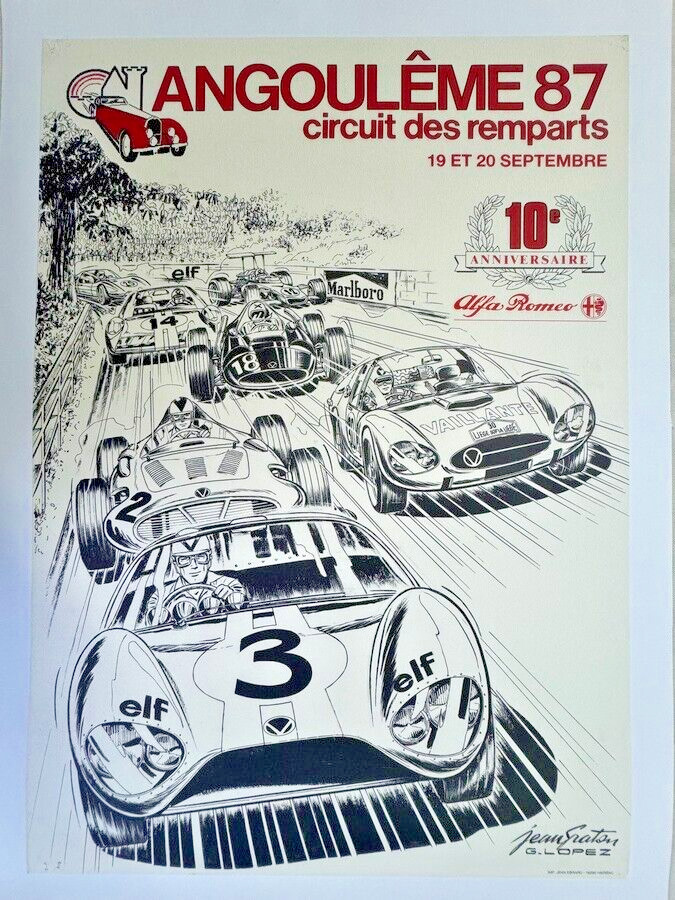 1987 J. Graton G.lopez Vaillante Alfa Romeo RAMPARTS ANGOULEME CIRCUIT POSTER