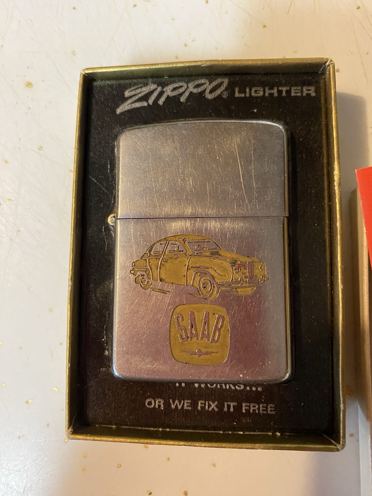 Vintage SAAB dealer Lighter w/ Original Box, Inst & Flints Card
