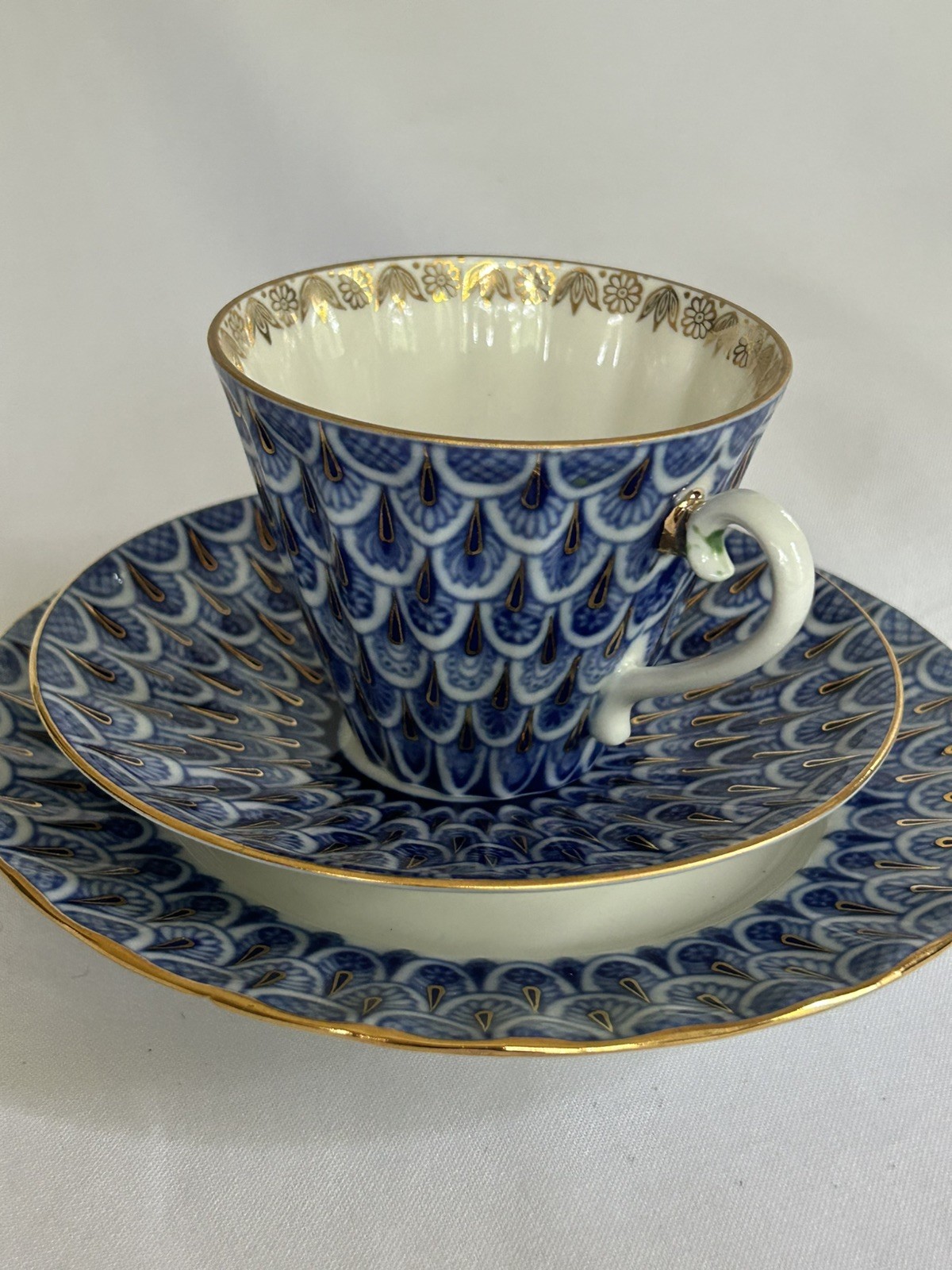 Lomonosov Imperial Porcelain Forget Me Not Teacup Saucer Plate Set