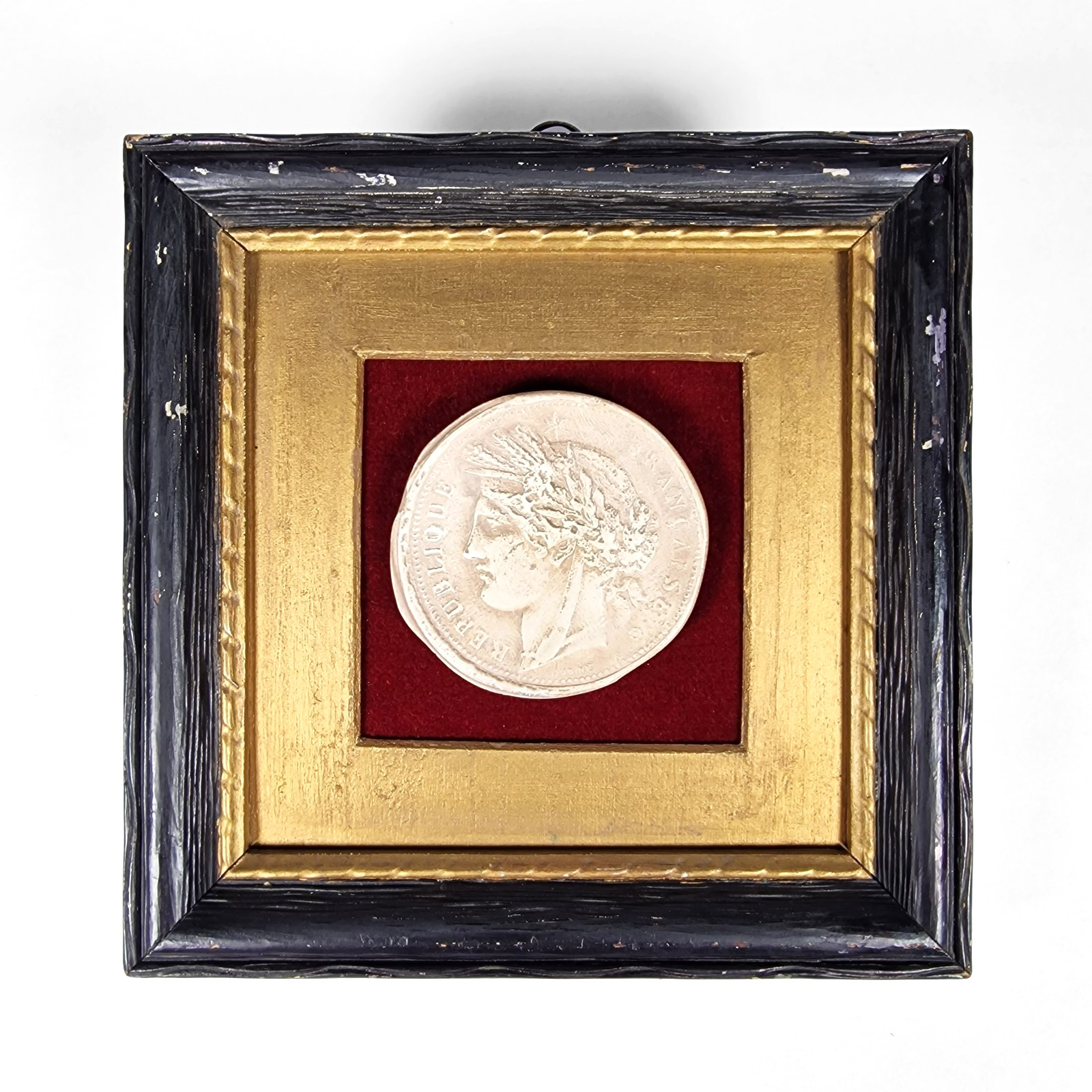 Antique Framed Coin Cast Relief France Republic Marianne Numismatist Interest
