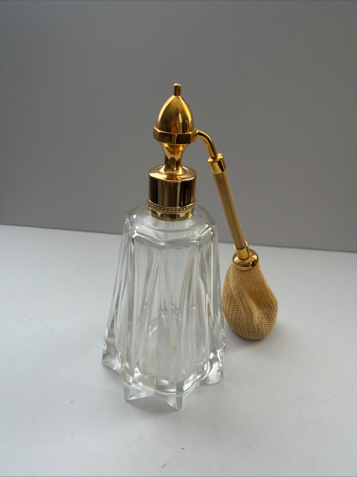 VINTAGE MARCEL FRANCK PARIS FRANCE CRYSTAL PERFUME ATOMIZER GOLD TONE GLASS READ