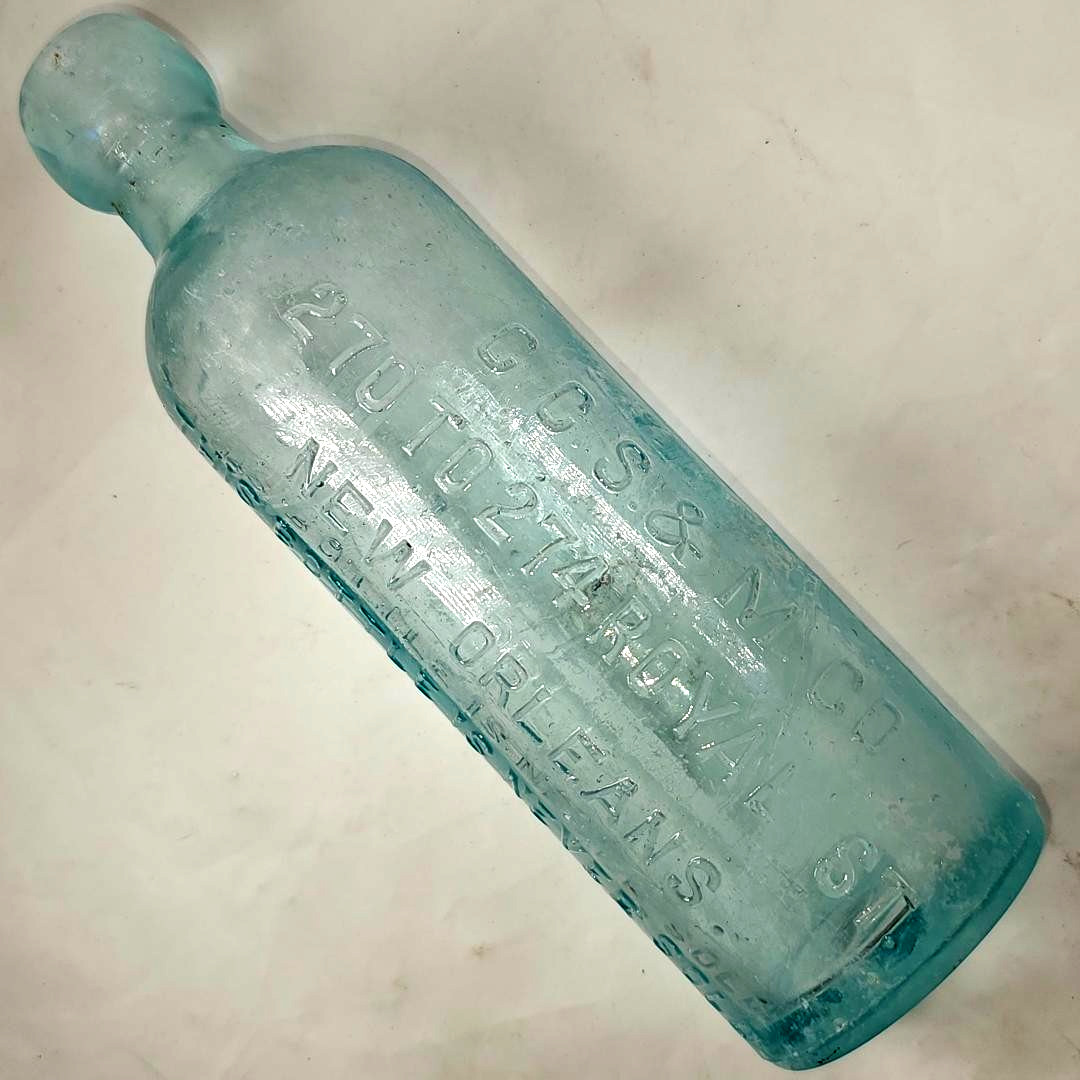 Antique C.C.S. & M. Blob Hutchinson Soda Bottle New Orleans Royal Street Hutch