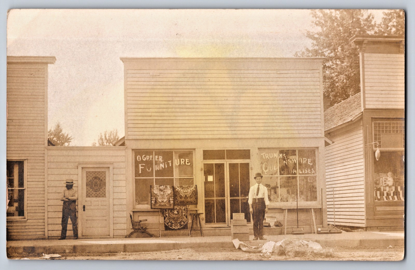 O Greer Furniture Storefront Shop Owner Or Worker, c1910s Antique RPPC Postcard