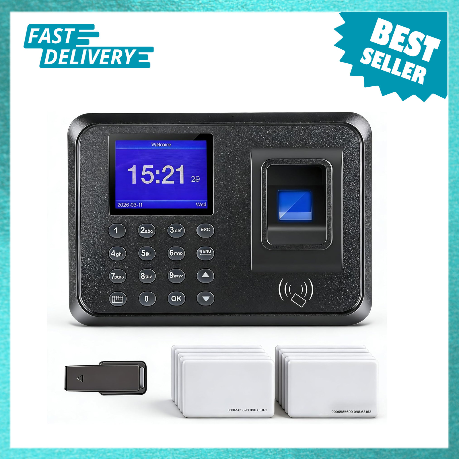 Time Clock Fingerprint RFID PIN for Small Business, 3-in-1 Biometric Attendance