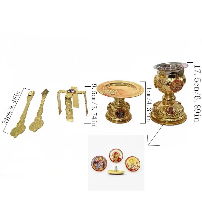 Orthodox Diskos Icon Plate Set Golden Red Altar Home Church Religious Decors
