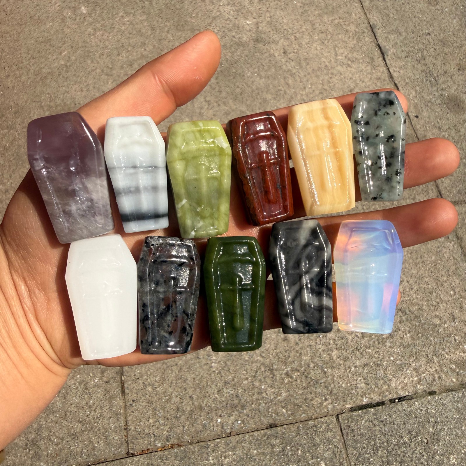 5pc Natural Mixing Cross Coffin quartz Carved Reiki Crystal Decor heal random