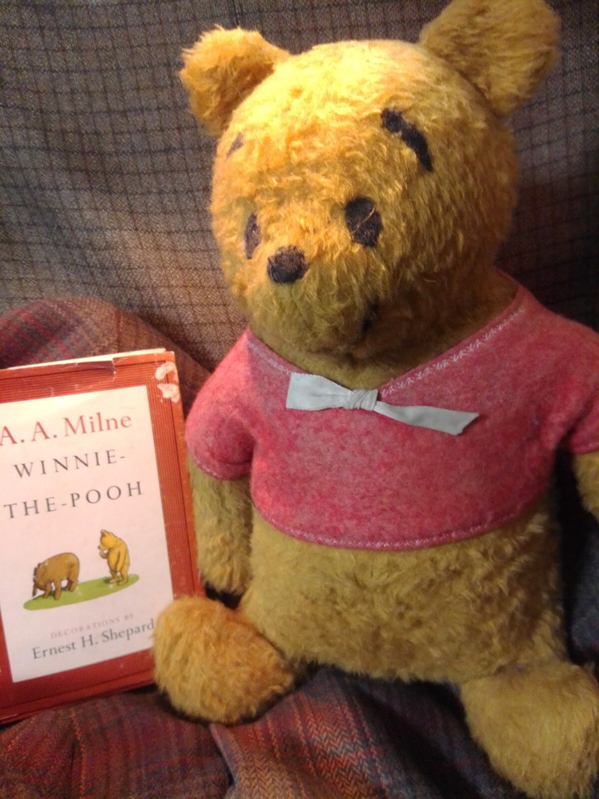 Vintage 1950's Winnie The Pooh Teddy Bear, with  Vintage A.A. Milne PooBear Book