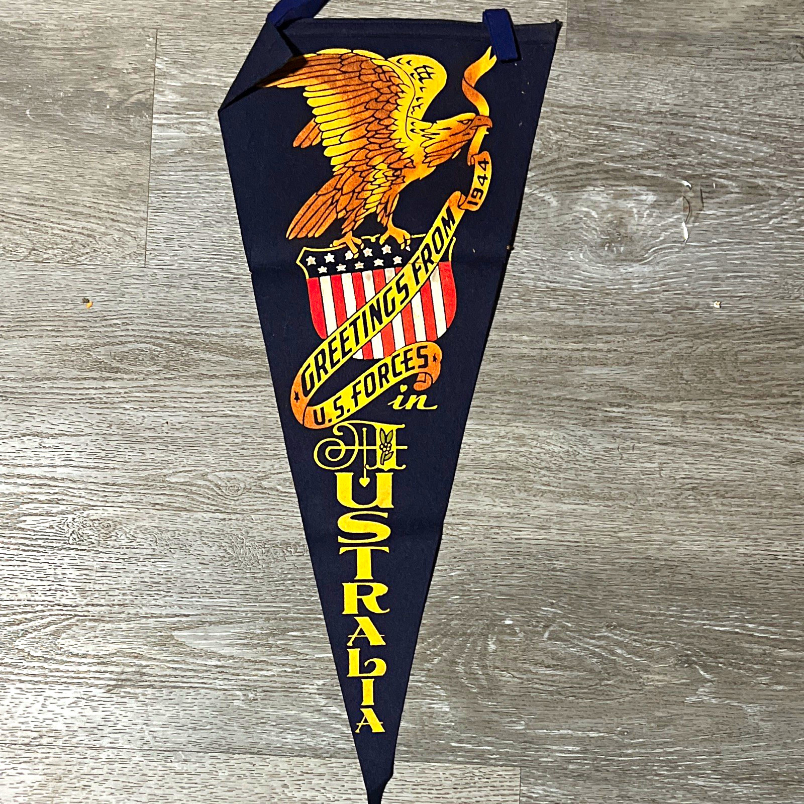 1944 Vintage Greetings From U.S. Forces in Australia Pennant Flag Eagle Graphic