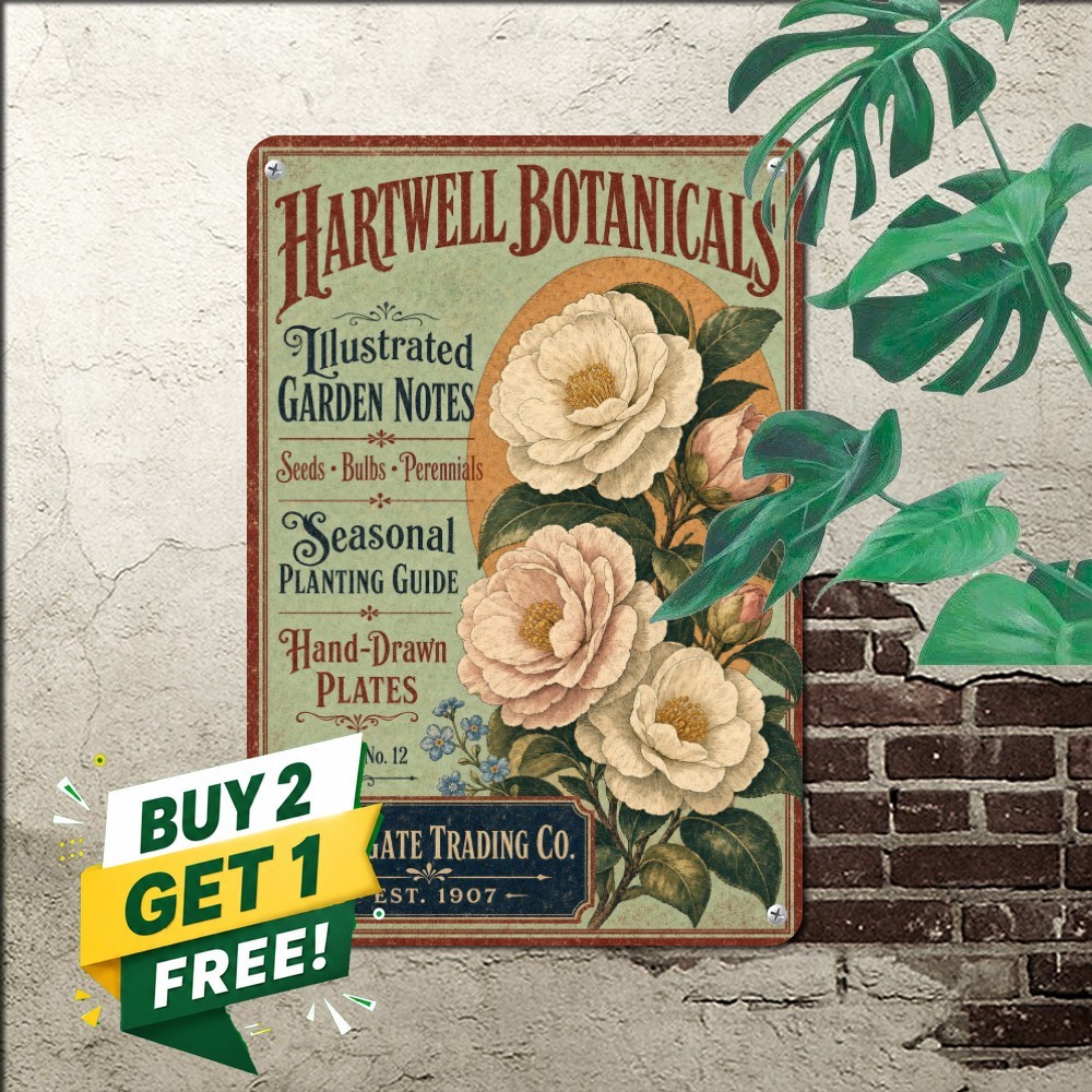 vintage botanical seed catalog poster white camellia flower
