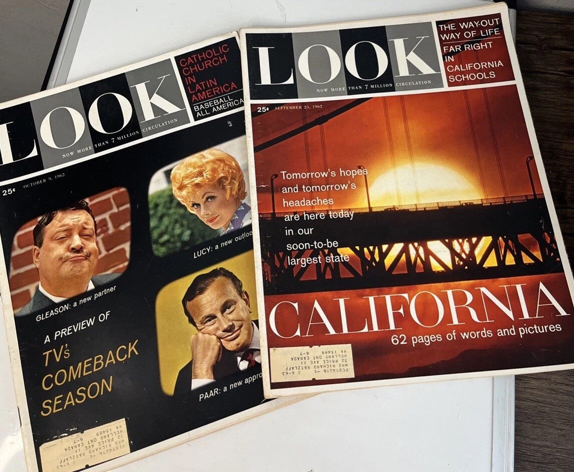 1962 LOOK Magazine Lot (2 Issues) – Lucy, Gleason, Paar, & Vintage Ads