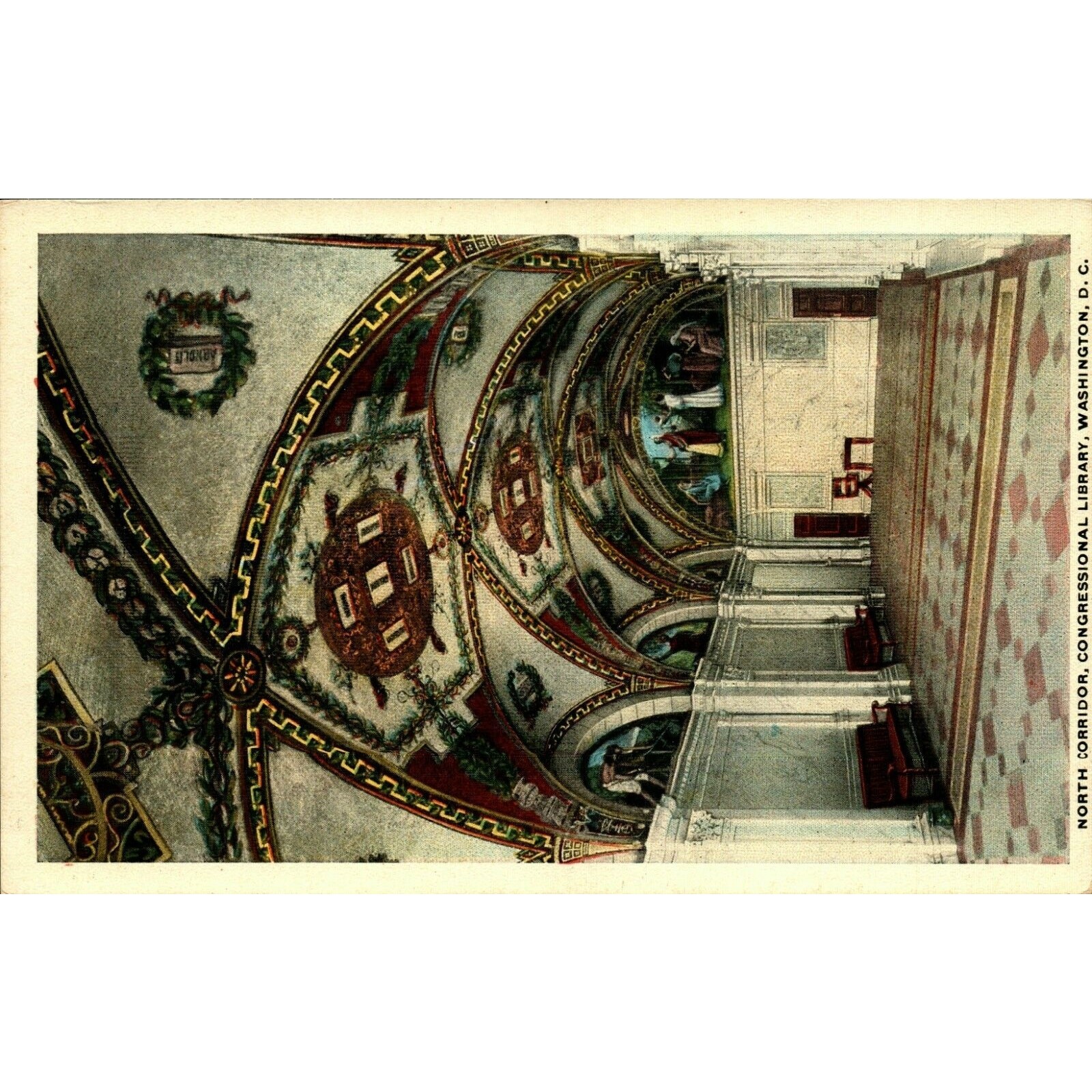 Postcard Washington D.C. Library of Congress Entrance Hall White Border Era