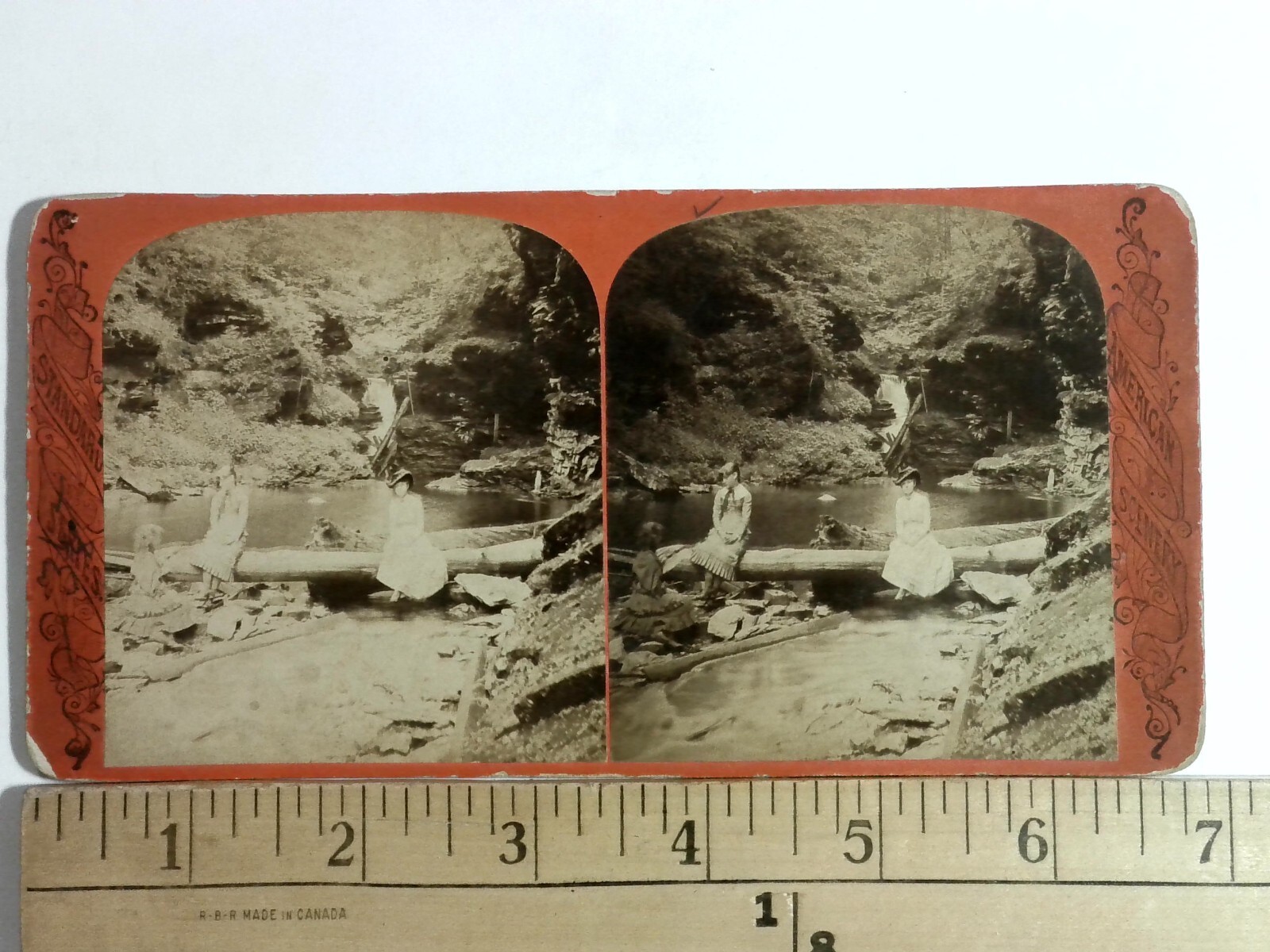 Two Women Stream Waterfall Stereoview American Views Scenic 1870s Antique