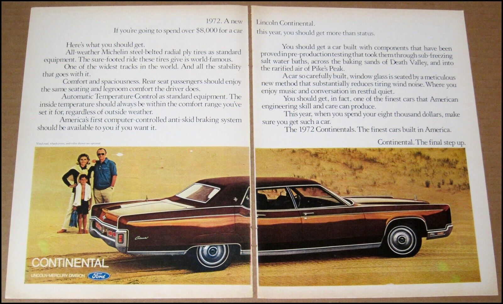 1972 Lincoln Continental 2-Page Print Ad 1971 Car Auto Advertisement Vintage
