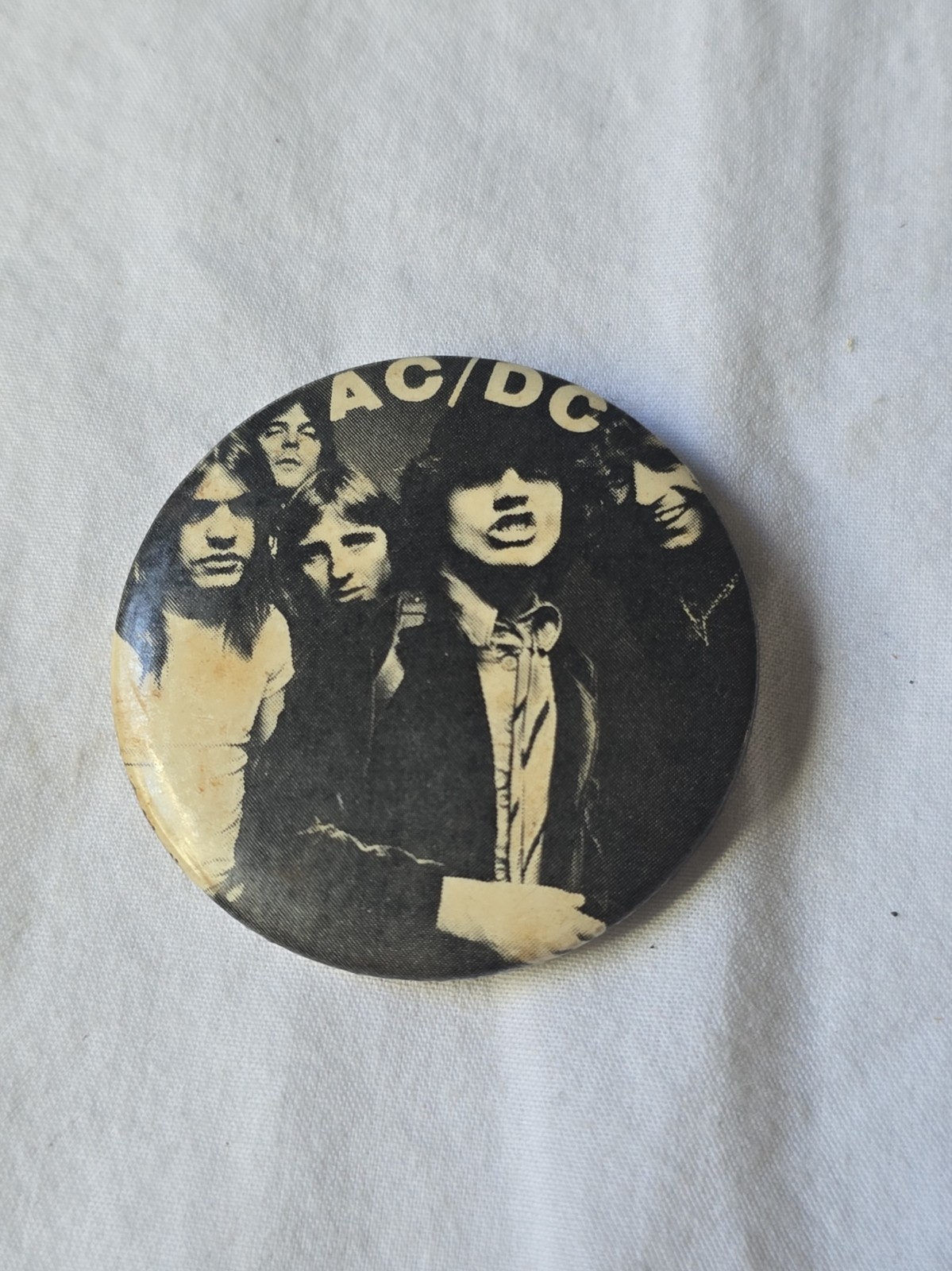 Vintage 79 AC/DC promo pin Highway To Hell button badge Bon Scott b&w test proof