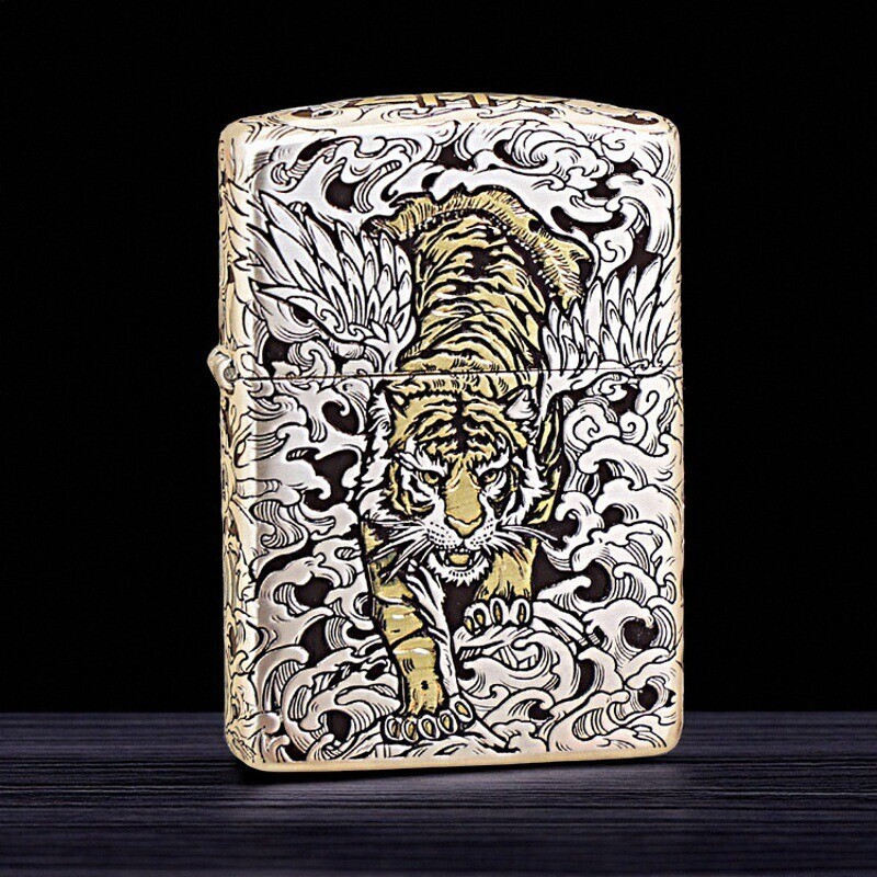 Zippo Armor 168 Lighter Full Engraved Tiger Design Heavy Case New