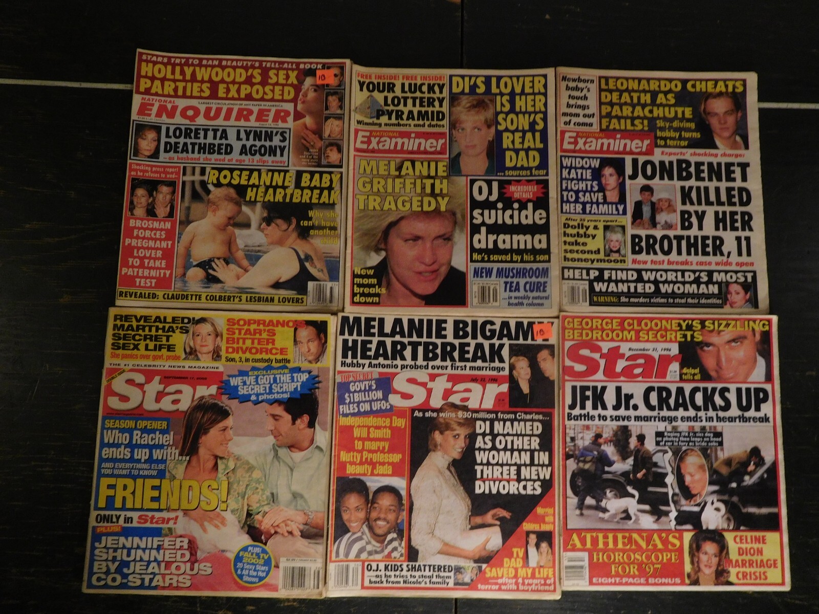 6 Vintage 1996-2002 Supermarket Tabloid Lot enquirer,examiner,globe,star