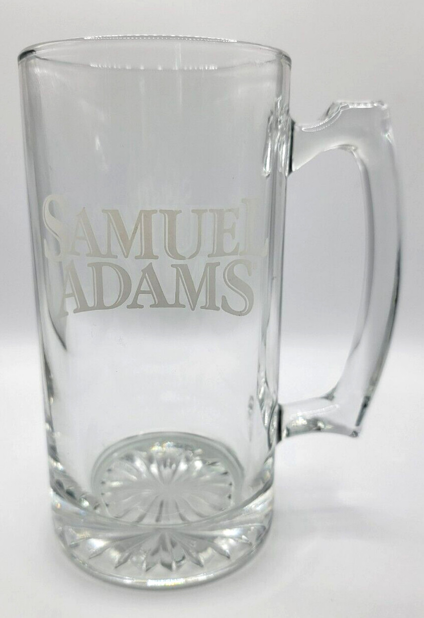 Samuel Adams White Logo Sam 24oz. Glass Beer Mug / Stein With Thumb Print Handle