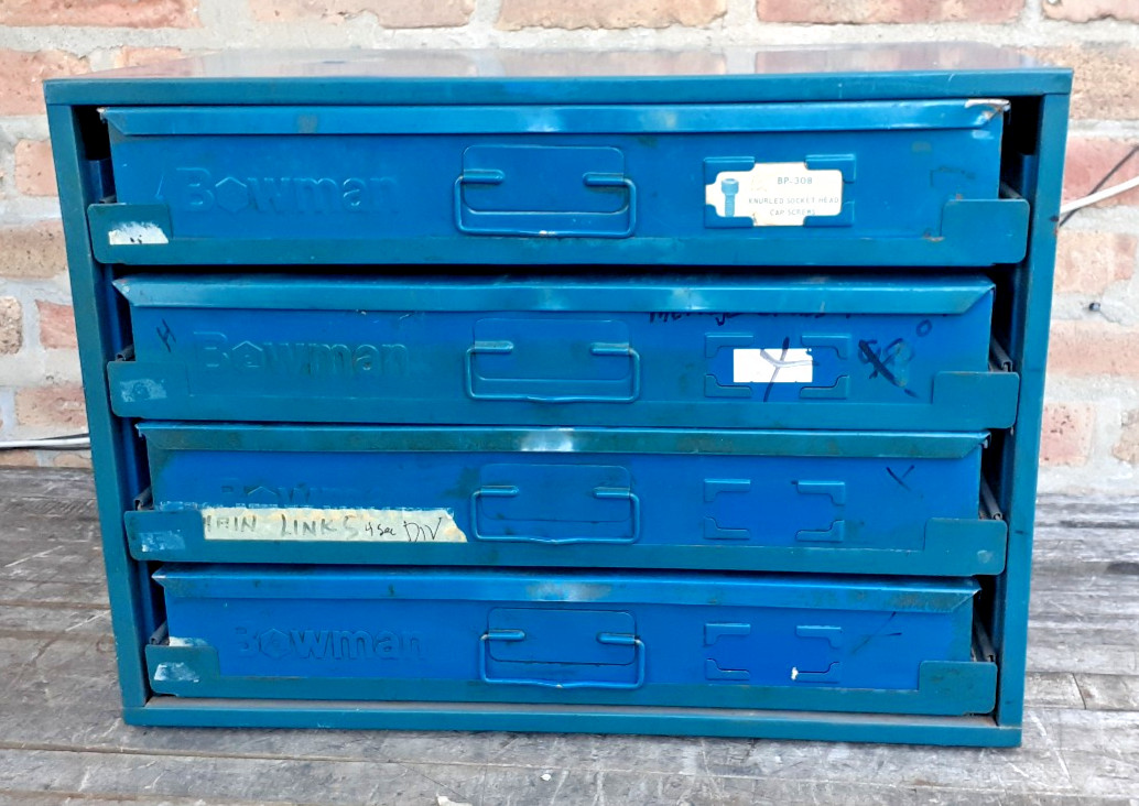 Large Compartmented-Box STEEL Cabinet - 4 Drawer Parts Cases 18x12x3 Latch -USA