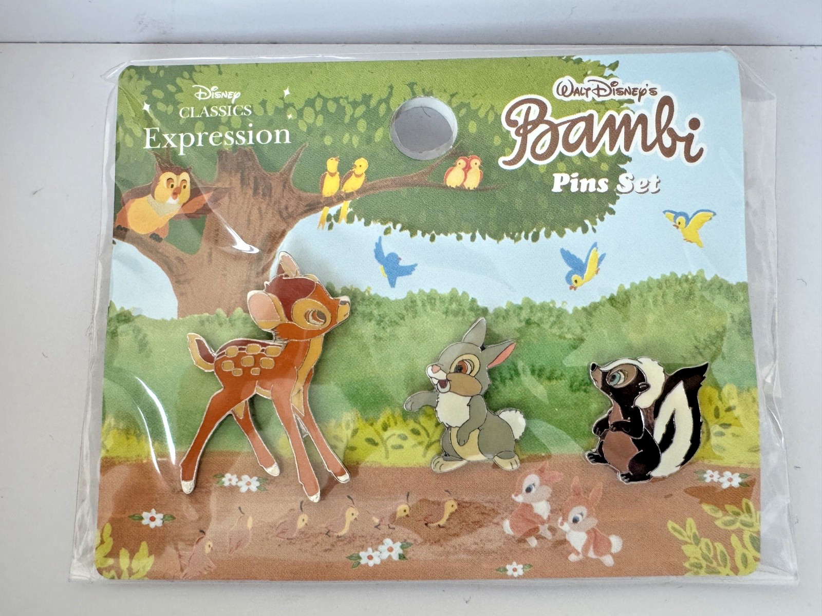 Japan Disney Classics Sony Expressions Bambi Thumper Flower Mini Pin Set 2003 =