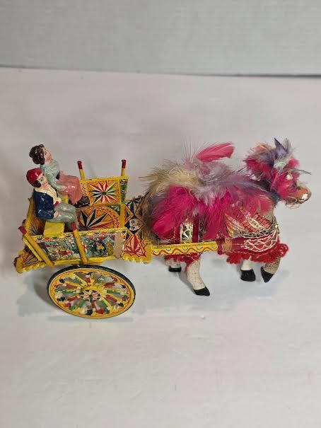 Vintage Italian Sicilian Folk Art Miniature Cerrito Horse Cart and People