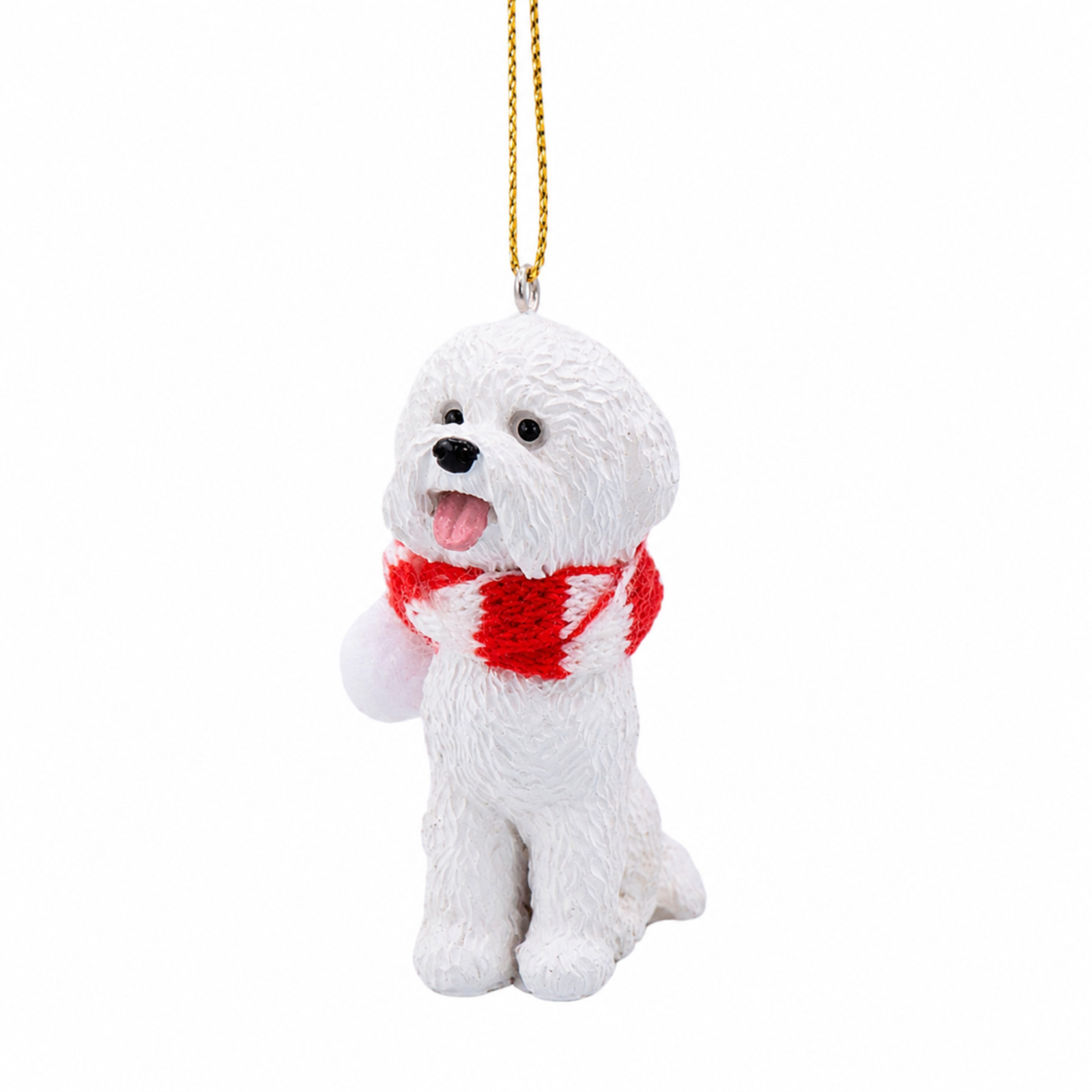 Bichon Frise White Puppy Dog Christmas Tree Ornament with Candy Cane Scarf