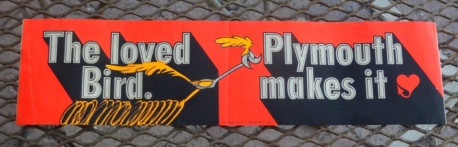 Plymouth Road Runner Bumper Sticker c1970 Unused Warner Bros Seven Arts MOPAR