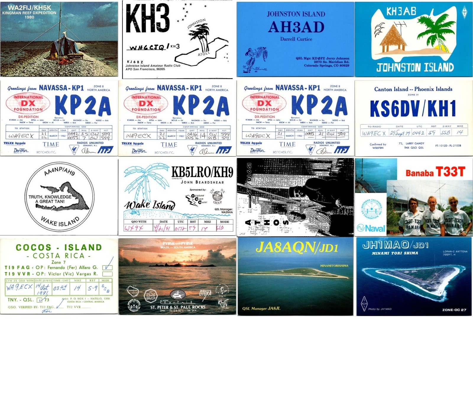 16 Trophy DX QSL Cards Johnston Wake Cocos Banaba Eritrea Chafarinas Lot