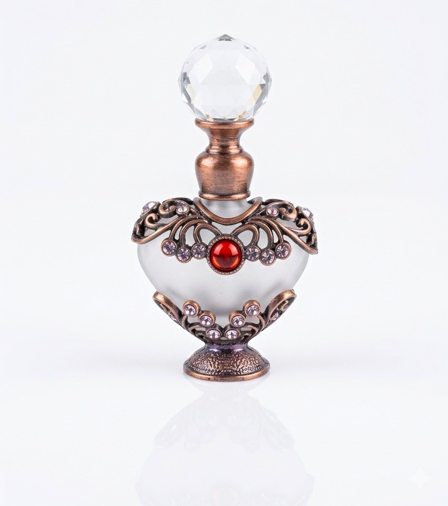 Jeweled Filigree Perfume Bottle Frosted Glass Heart Dauber Wand 3\