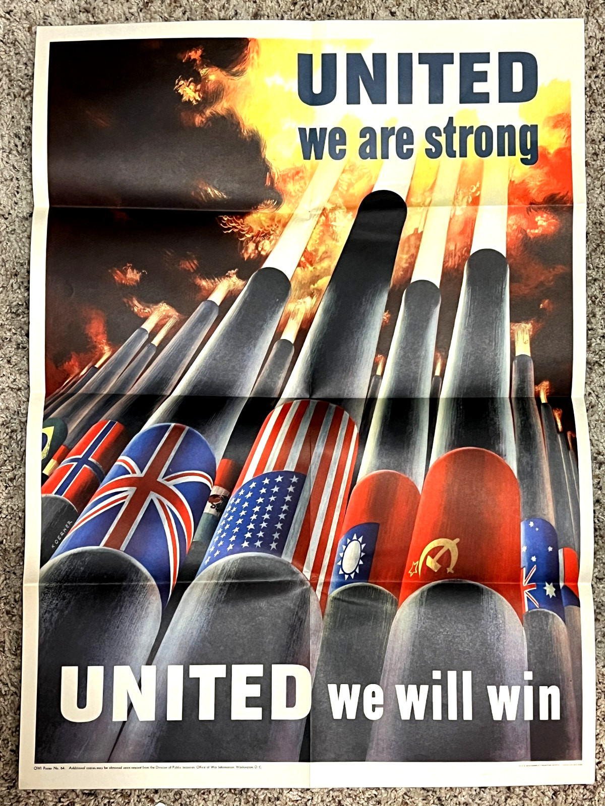 1943 OWI Poster #64 United We Are Strong US Govt Printing Office War Poster