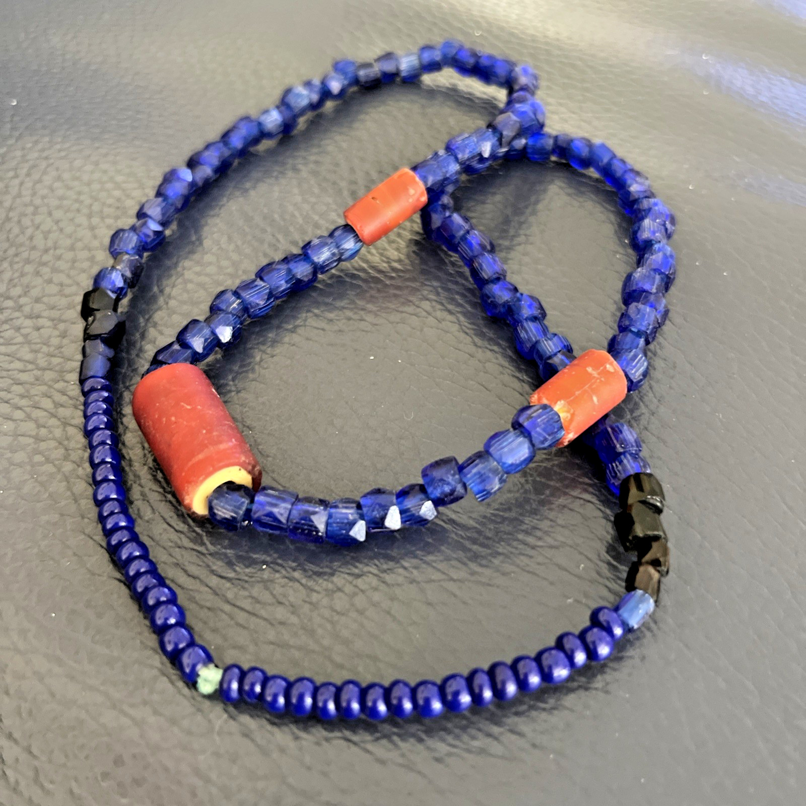 Vintage Faceted antique Russian blue  Glass Trade Beads  Necklace
