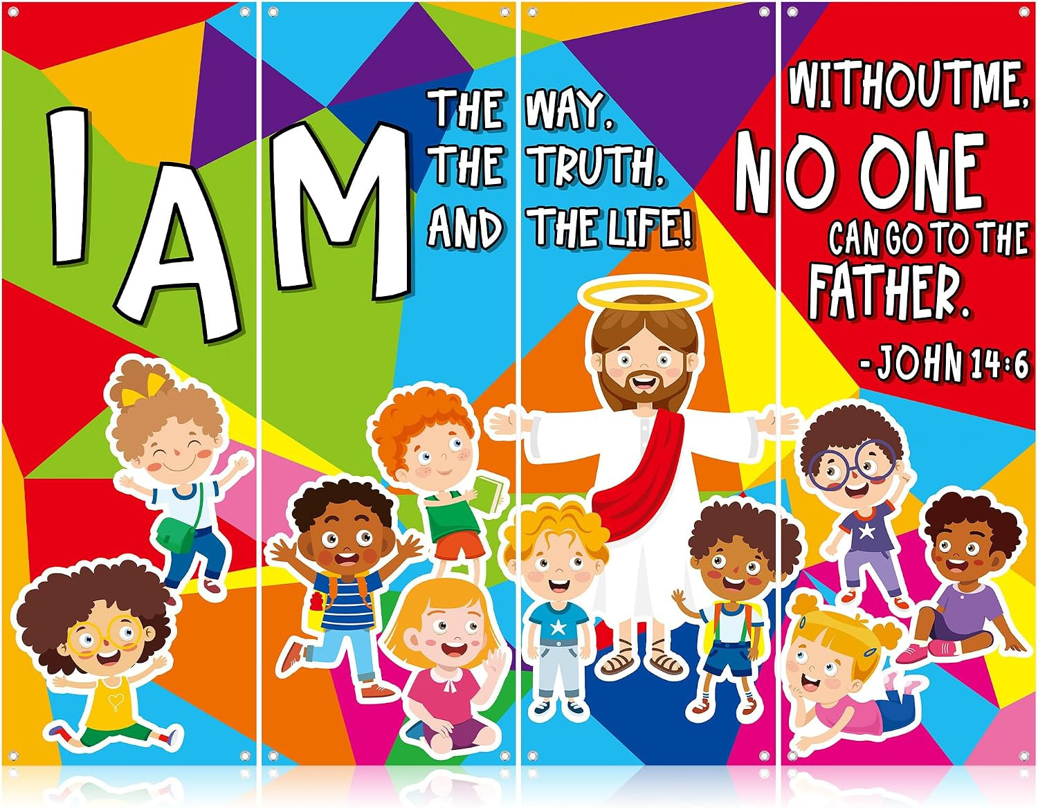 4Pcs Church Banners with Scripture Religious Bible Verse Backdrop Banners
