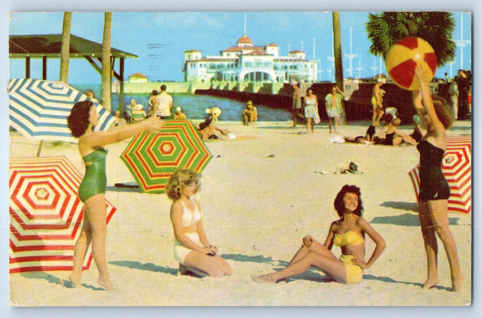 1957 St. Petersburg Florida Postcard Spa Beach Tampa Bay Recreation Sunshine