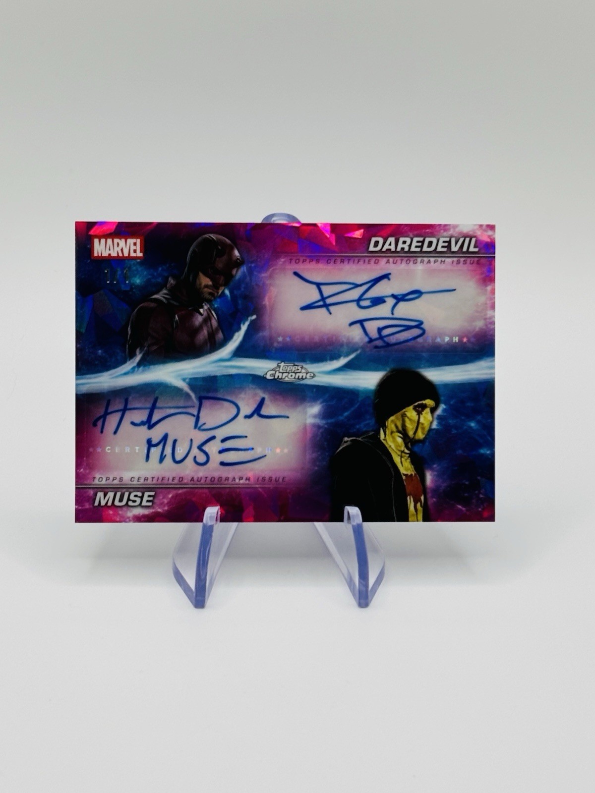 2025 Topps Chrome Marvel Sapphire - Daredevil / Muse Dual Auto Padparadscha 1/1