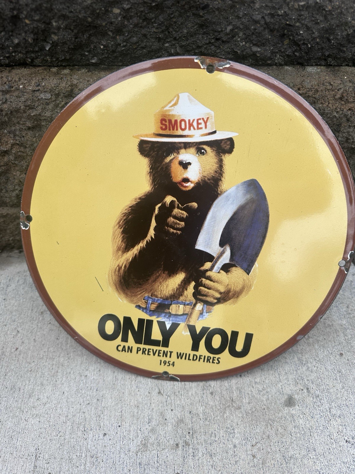 Vintage Smokey Bear Porcelain Sign - Forest Service Advertisement Prevent Sign