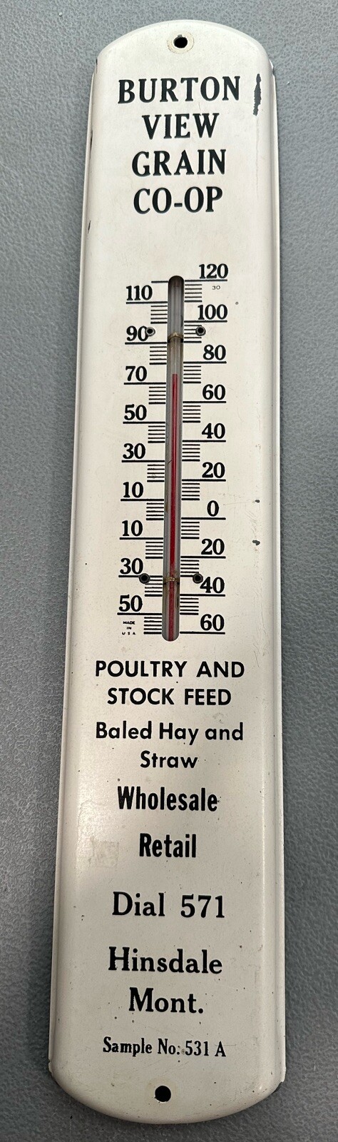 Vintage Poultry & Stock Feed Thermometer Farm GRAIN CO-OP Montana RARE Original