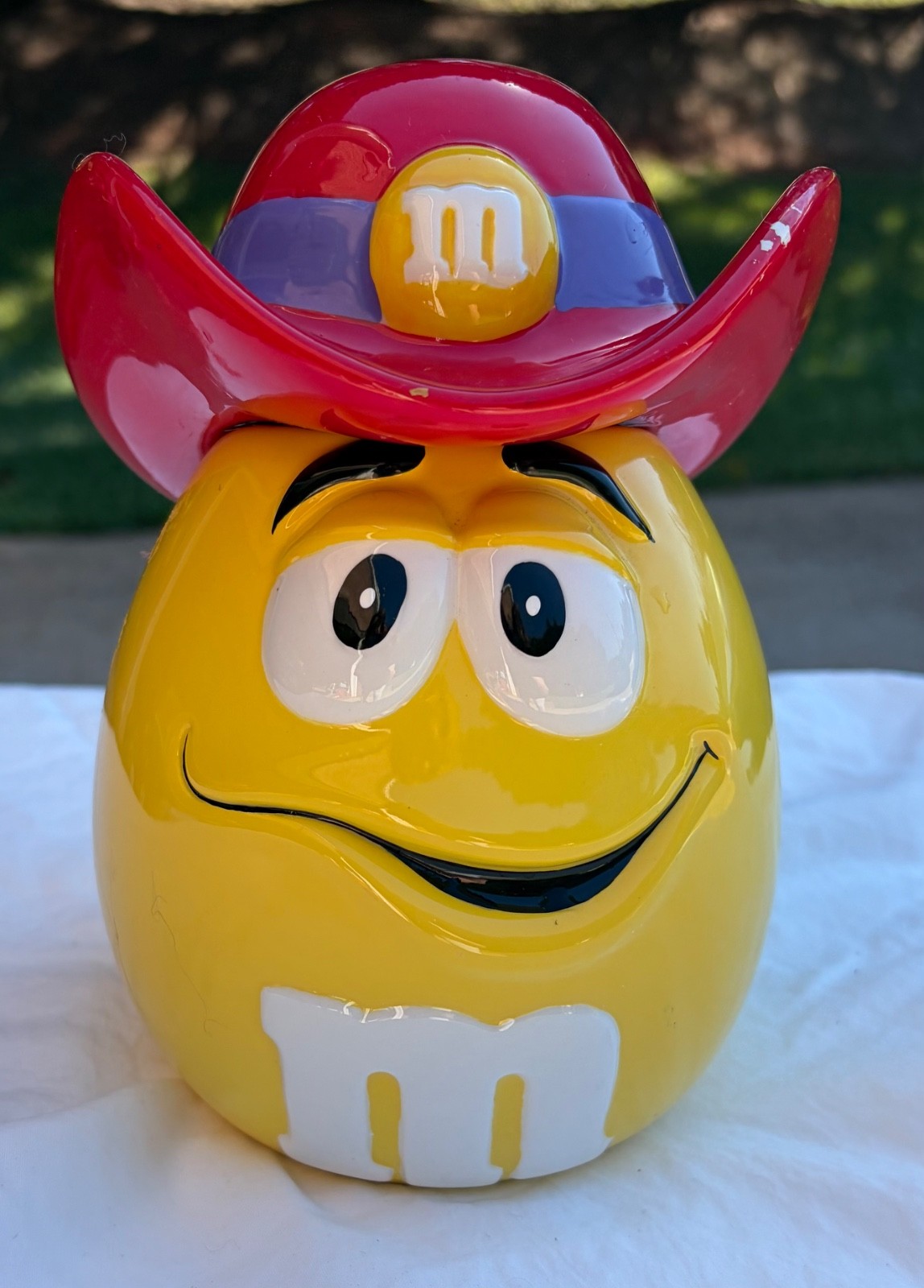 Vintage M&M’s Yellow Cowboy Character Candy Jar Ceramic Galerie Mars