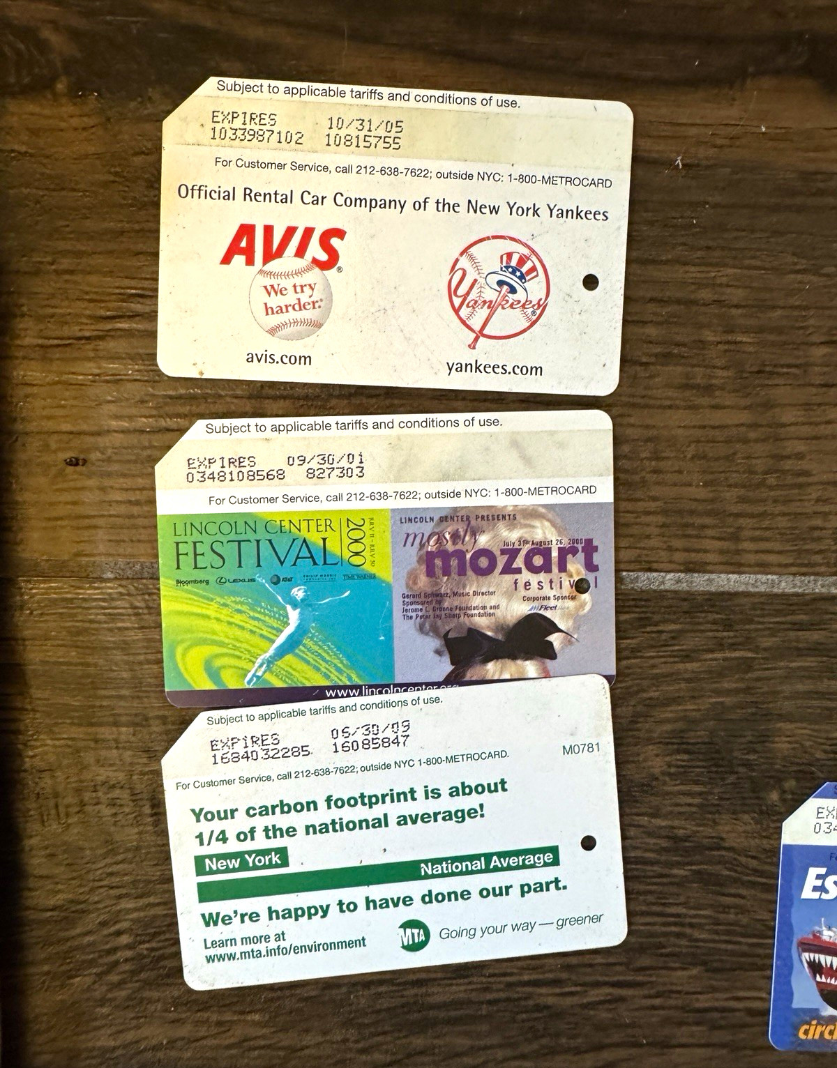 MTA NYC MetroCard Lot (3) Avis Yankees Lincoln Center Mozart Ads 2001-2009