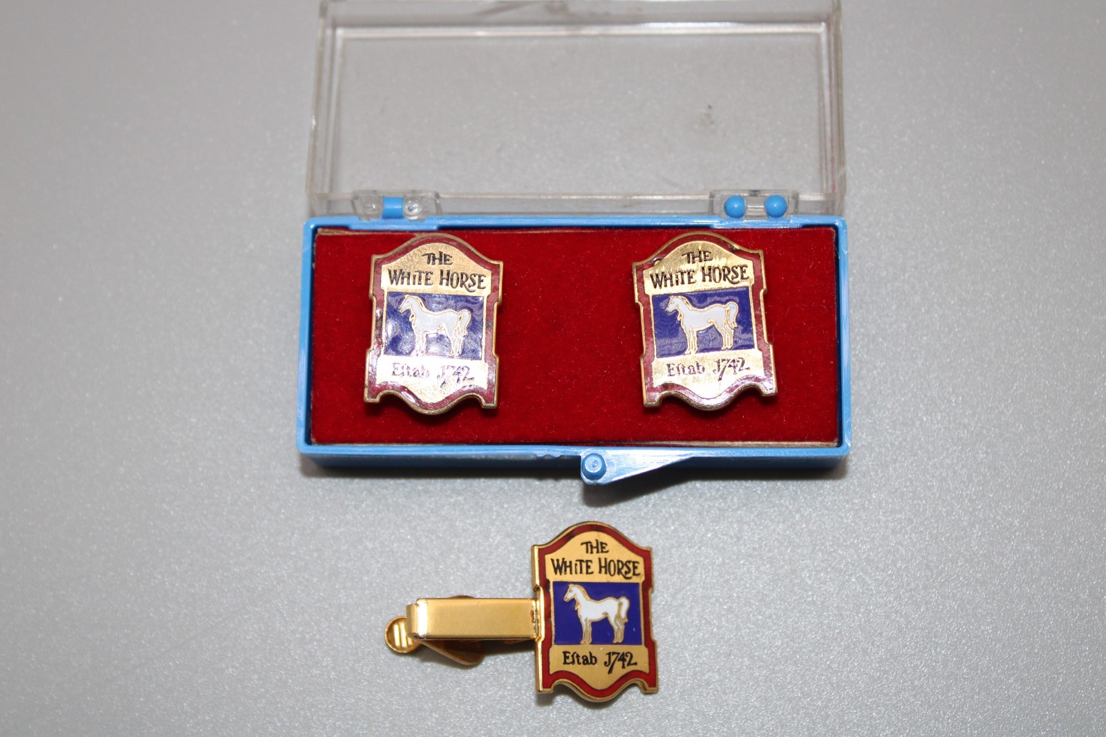 Vintage 1960s White House Scotch Whisky Cufflinks Tie Clip Set Pat 2920363